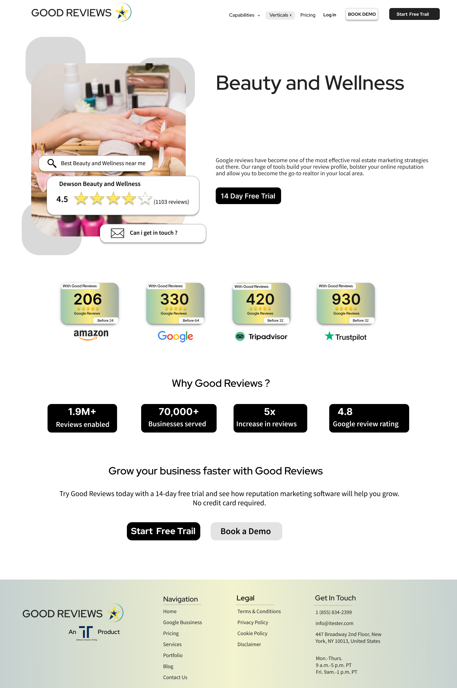 Beauty and Wellness industry landing page